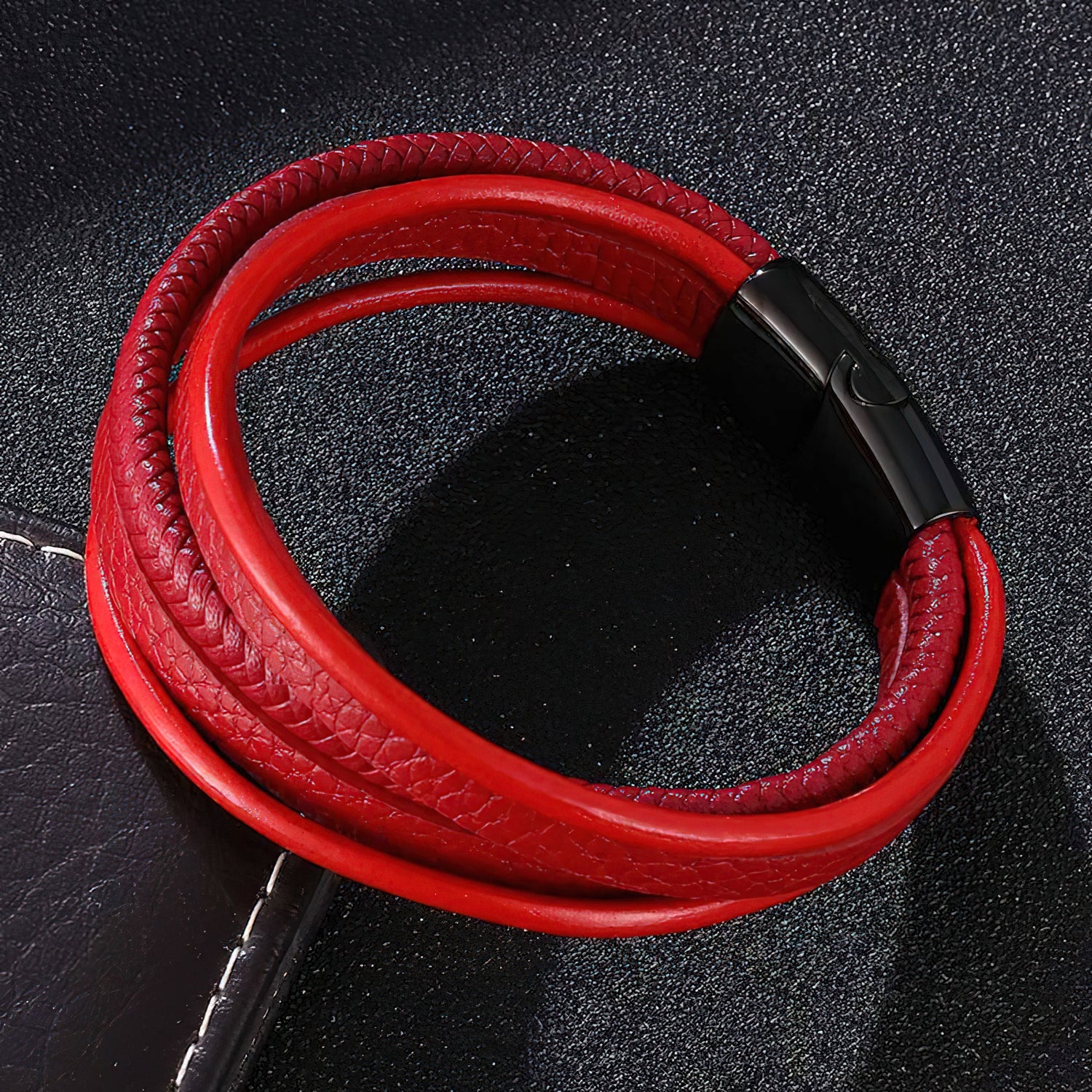 Red Genuine Leather Stranded Bracelet