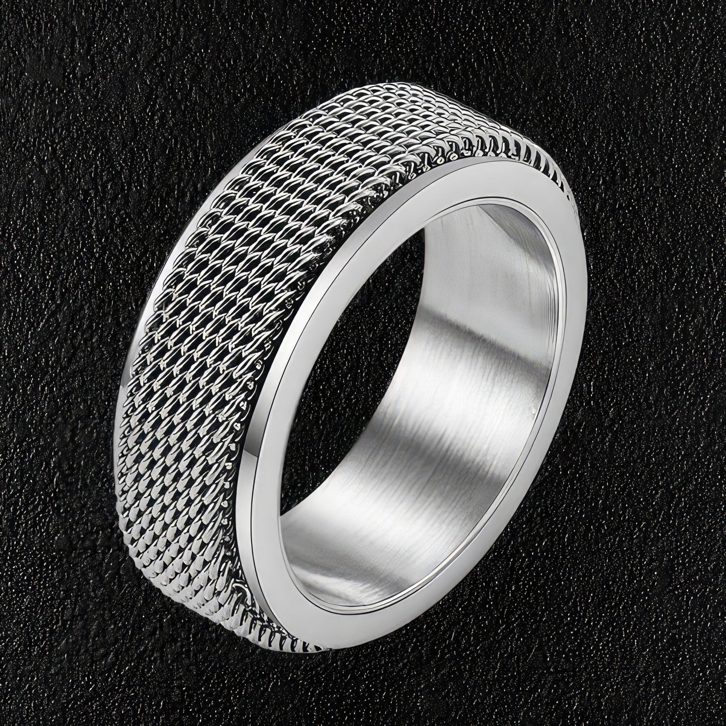 Men's Steel Mesh Spinner Ring