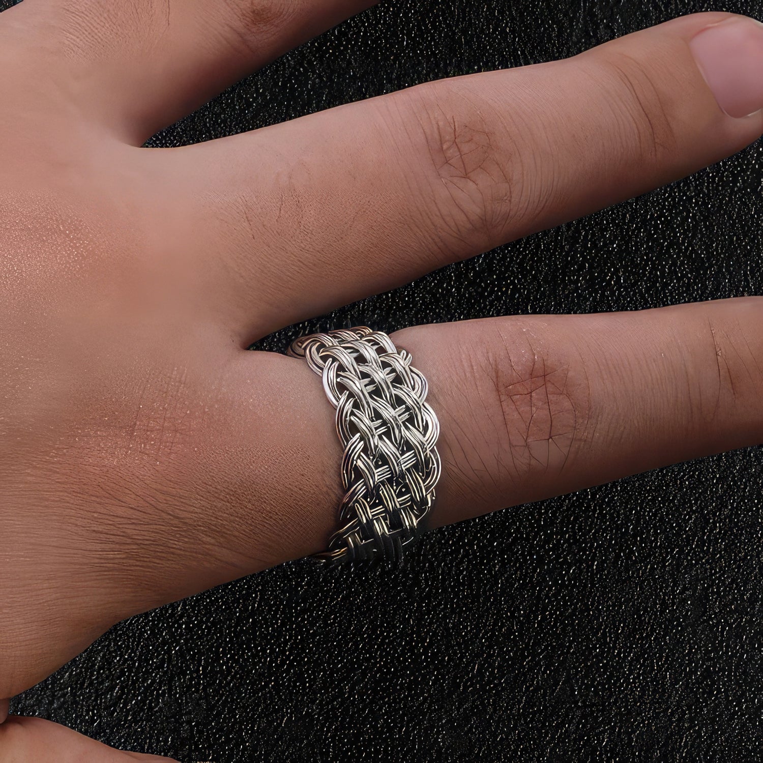 Men's 925 Silver Double Thread Braided Ring