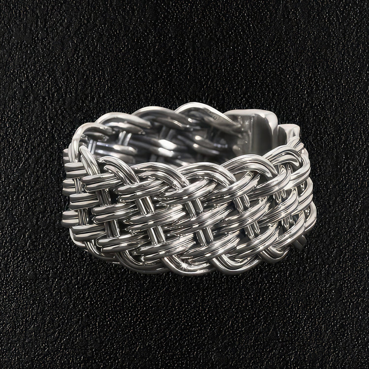 Man's Sterling Silver Double Thread Braided Ring