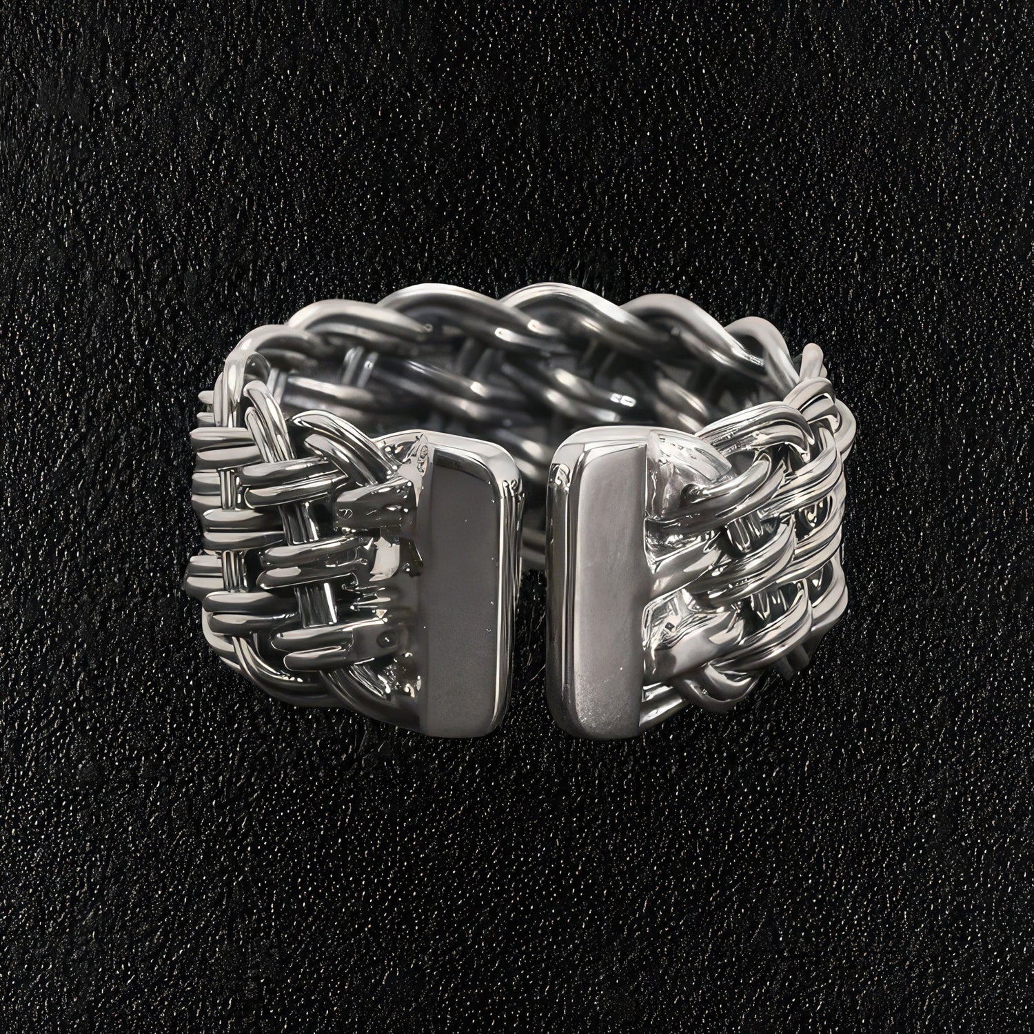 Gents Sterling Silver Double Thread Braided Ring