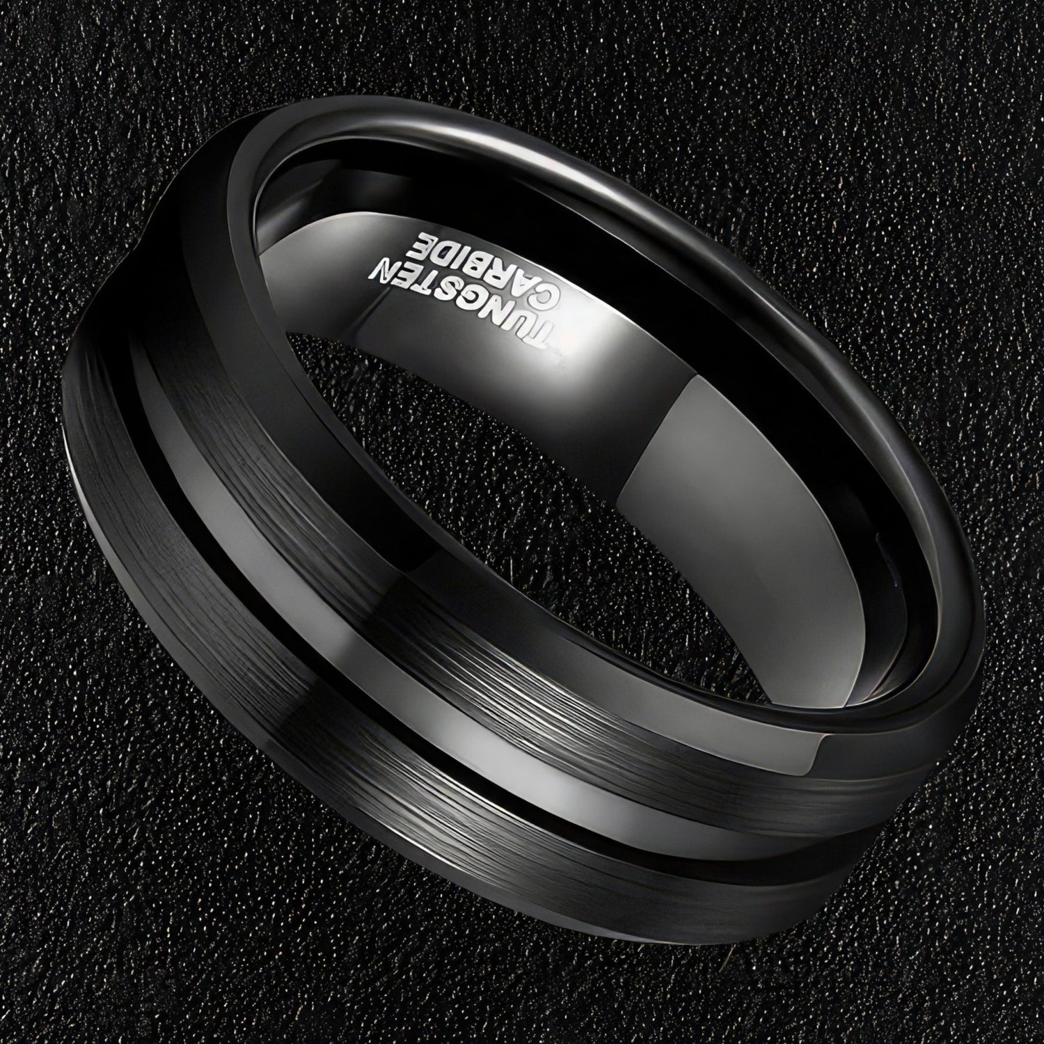 Black Thin Line Tungsten Ring
