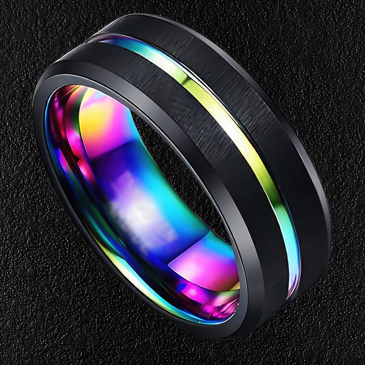 Colourful Thin Line Tungsten Ring