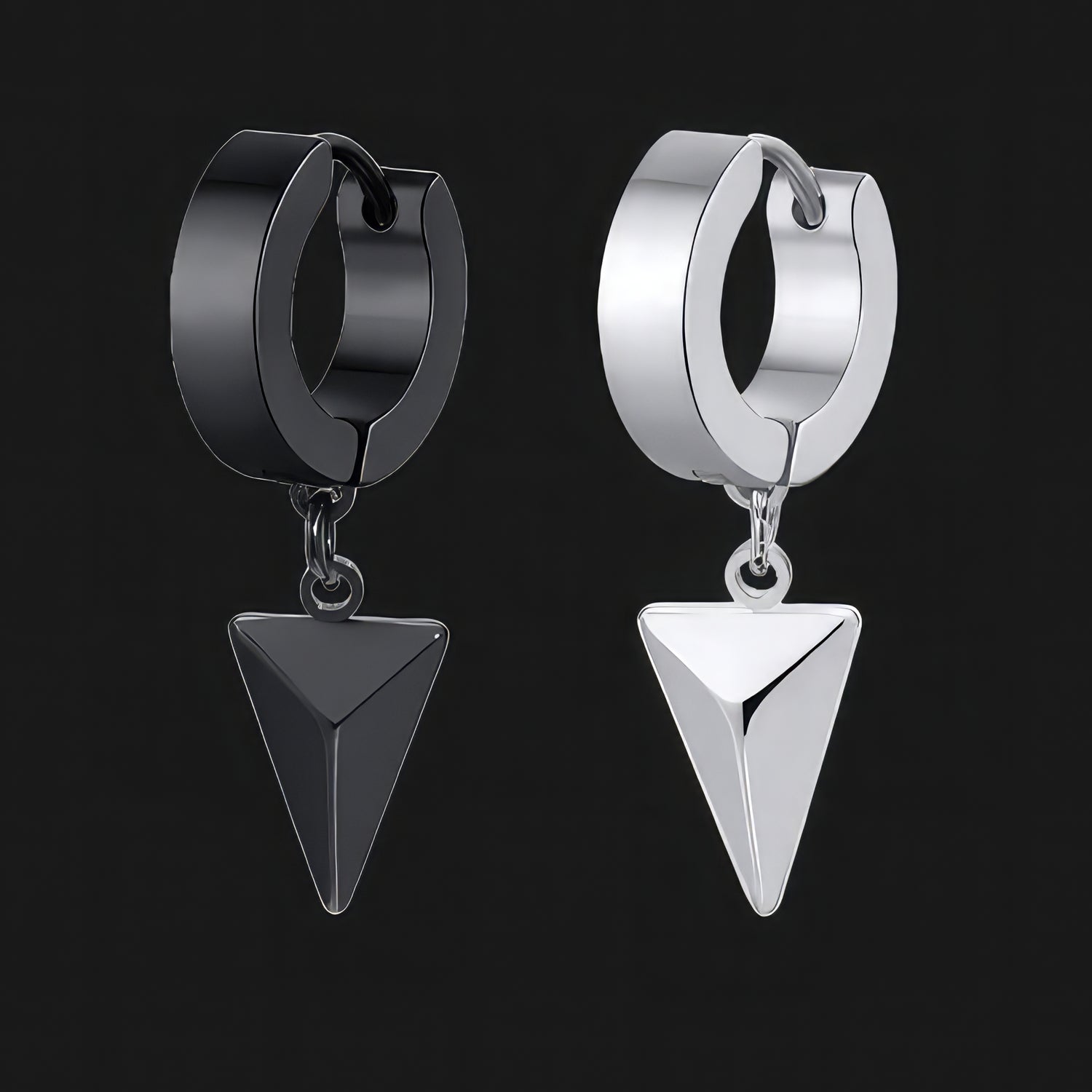 Silver & Black Triangular Cone Earrings