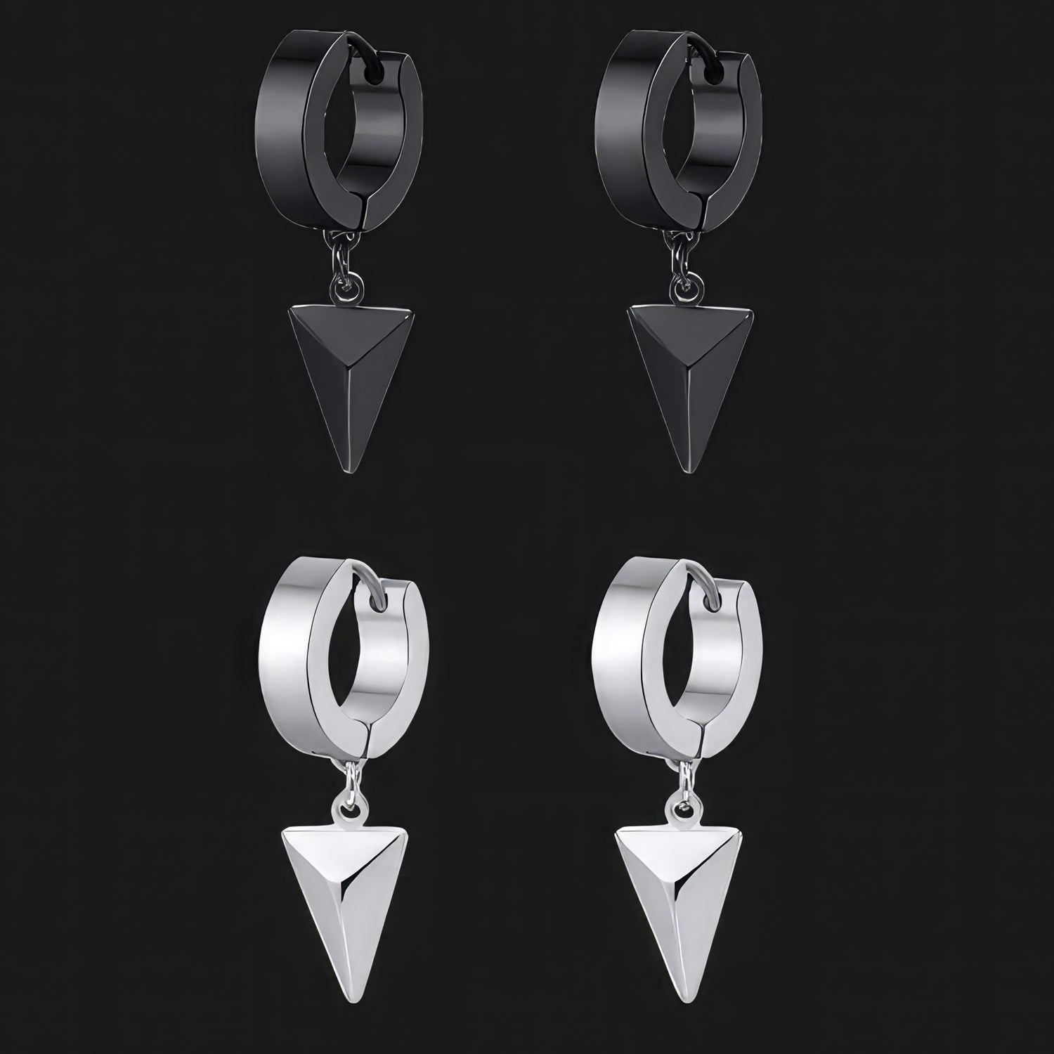 Both Pairs Triangular Cone Earrings