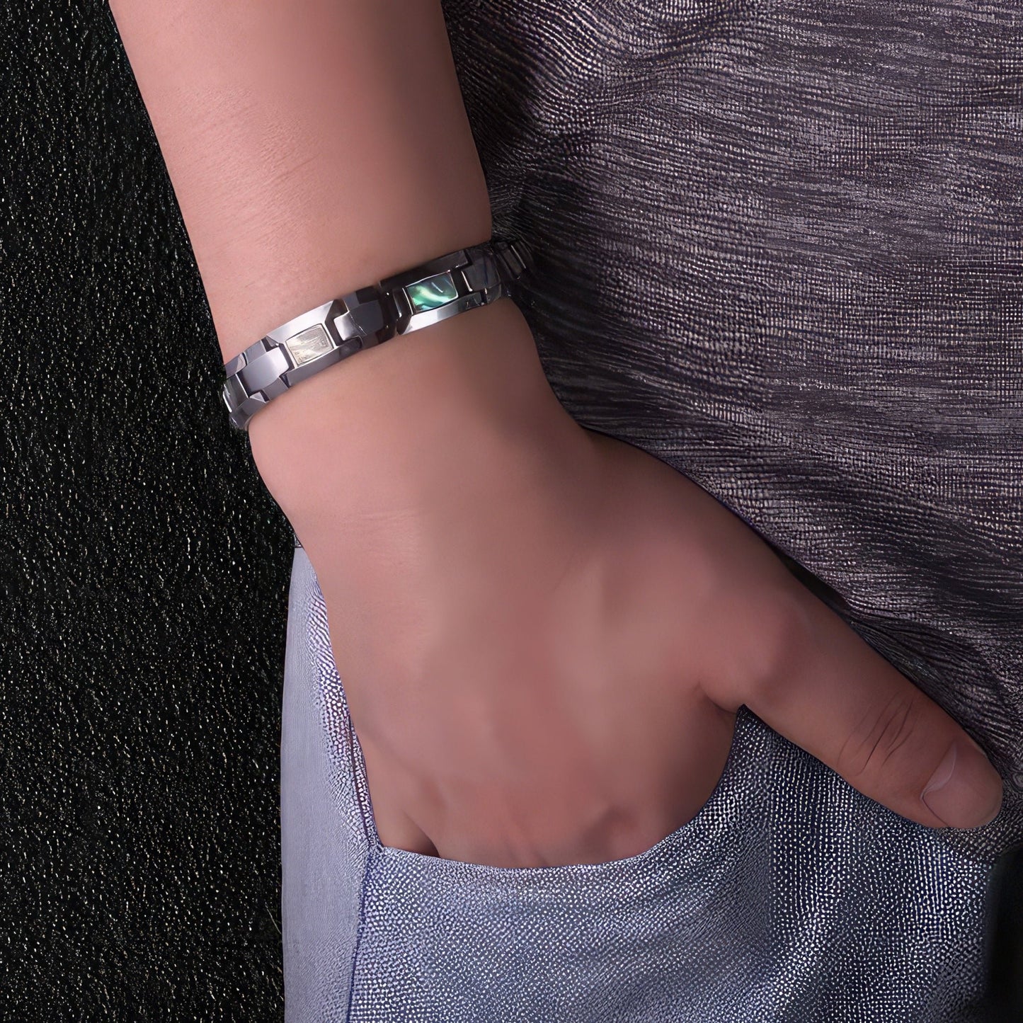 Tungsten Carbide & Abalone Shell Bracelet