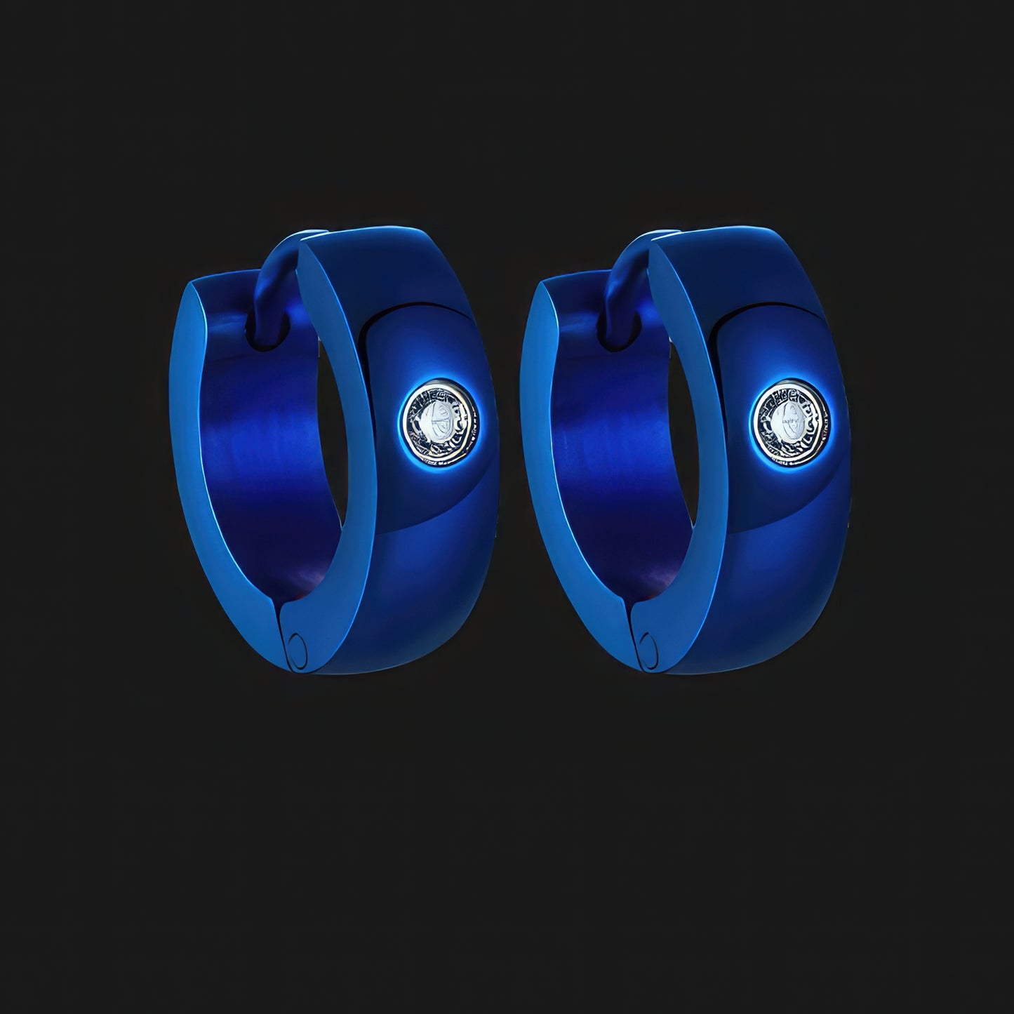 Blue Wide Hoop Bling Earrings