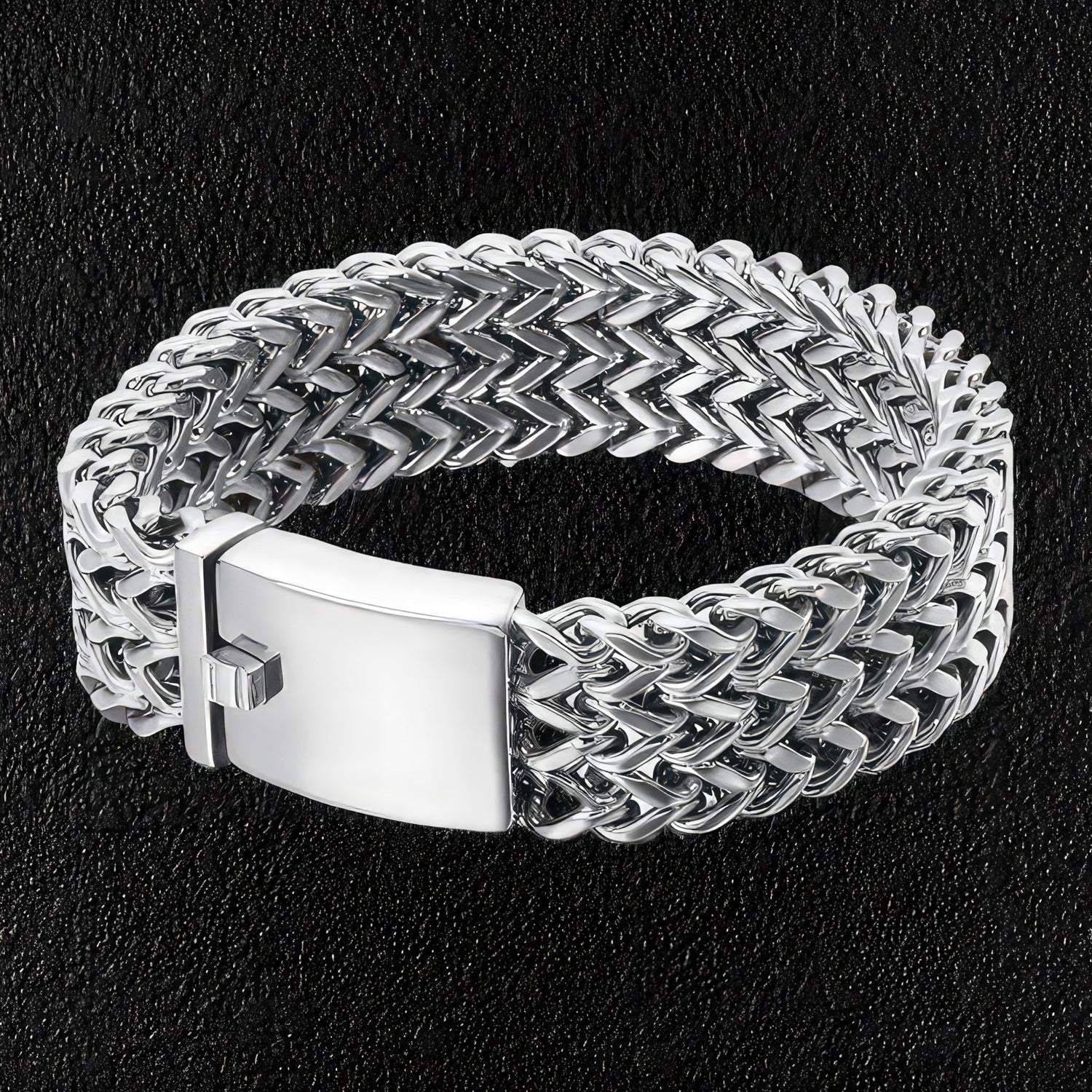 Wide Stainless Steel Herringbone Bracelet