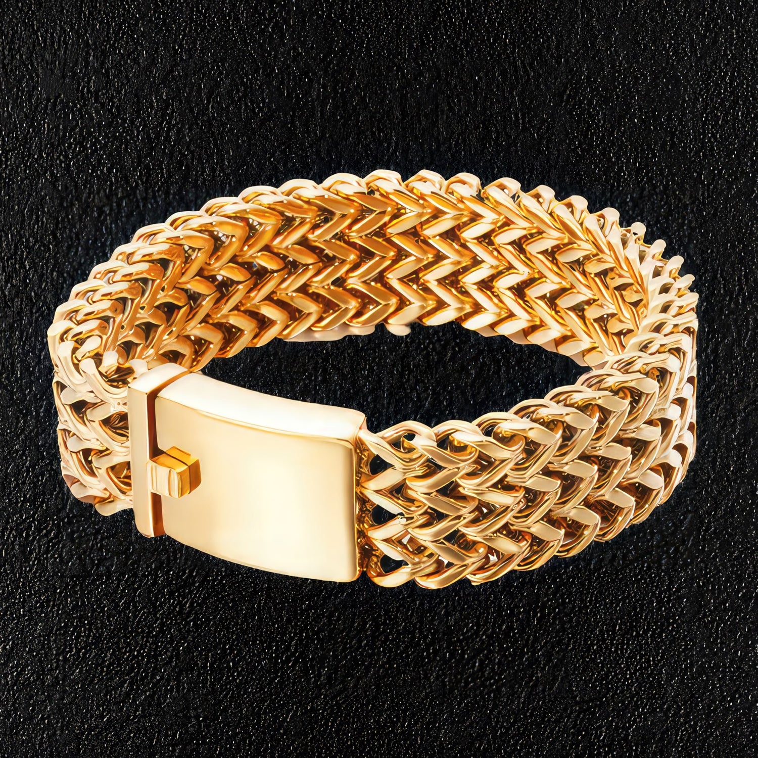 Wide Gold Stainless Steel Herringbone Bracelet