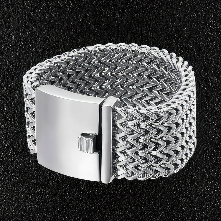 Extra Wide Stainless Steel Herringbone Bracelet