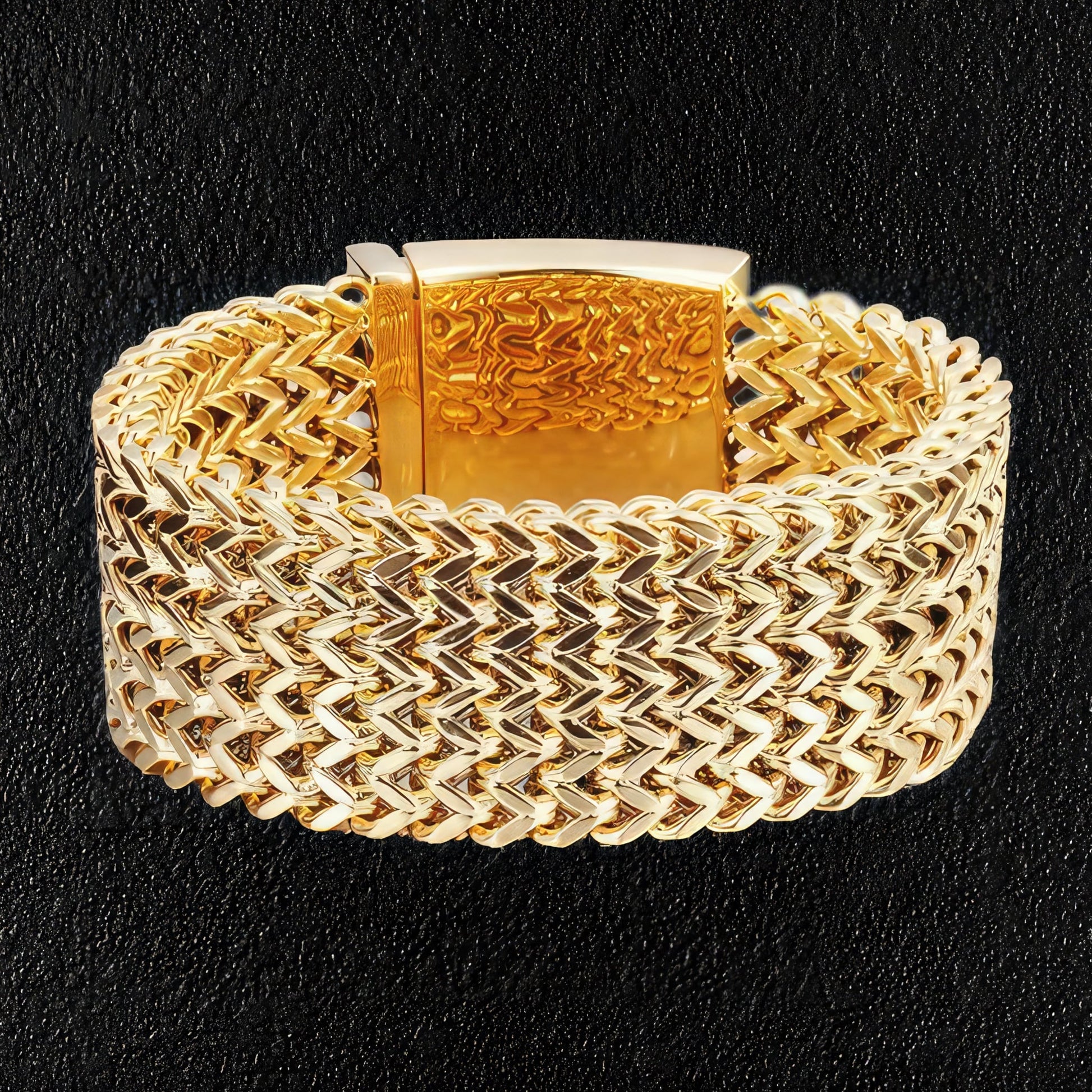 Extra Wide Gold Stainless Steel Herringbone Bracelet