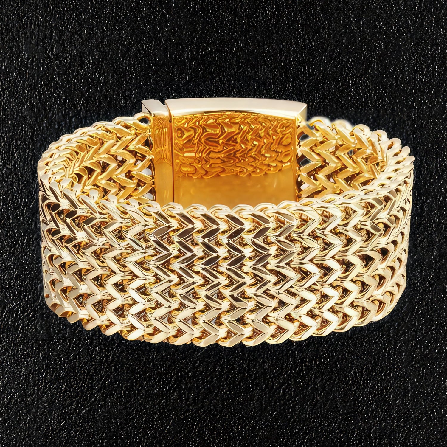 Extra Wide Gold Stainless Steel Herringbone Bracelet