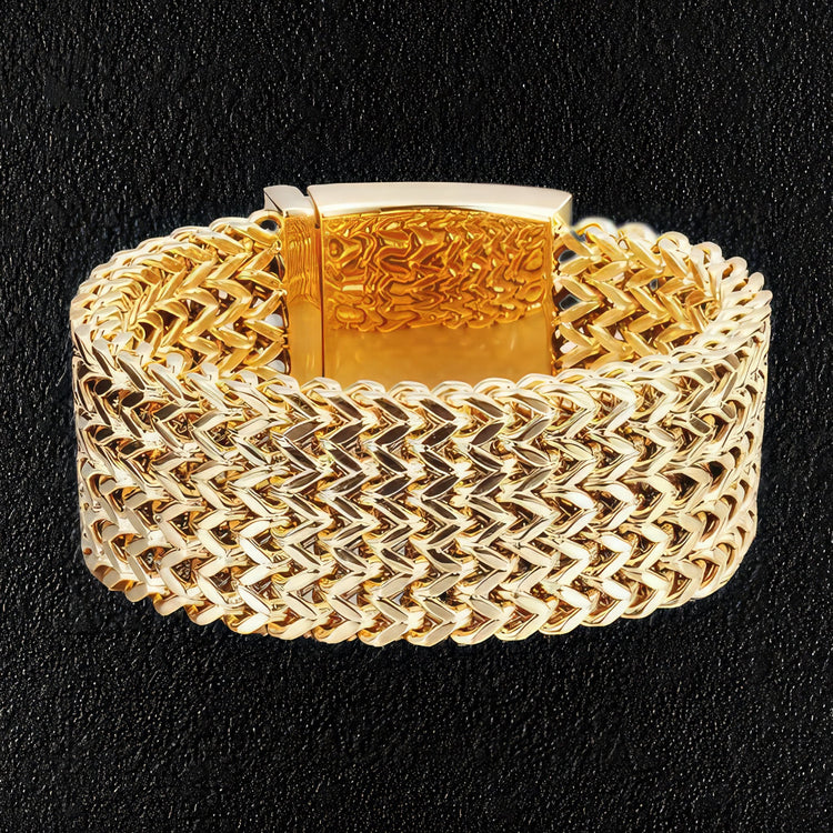 Extra Wide Gold Stainless Steel Herringbone Bracelet