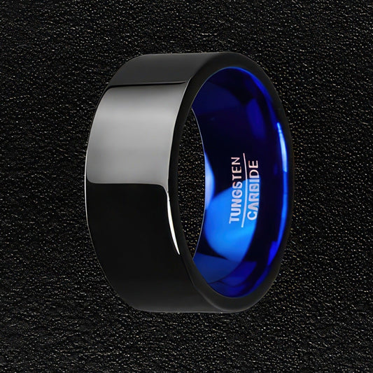 Wide Shiny Black Tungsten Ring For Men