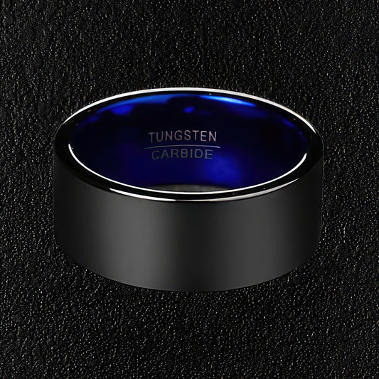 Man's Wide Shiny Black Tungsten Ring