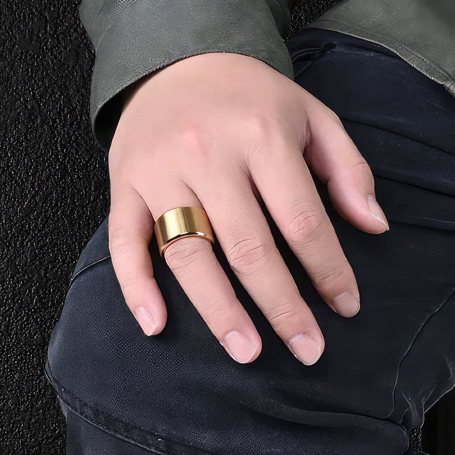 Chunky Brushed Gold Stainless Steel Ring