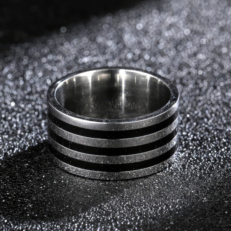 Black Striped Stainless Steel Ring