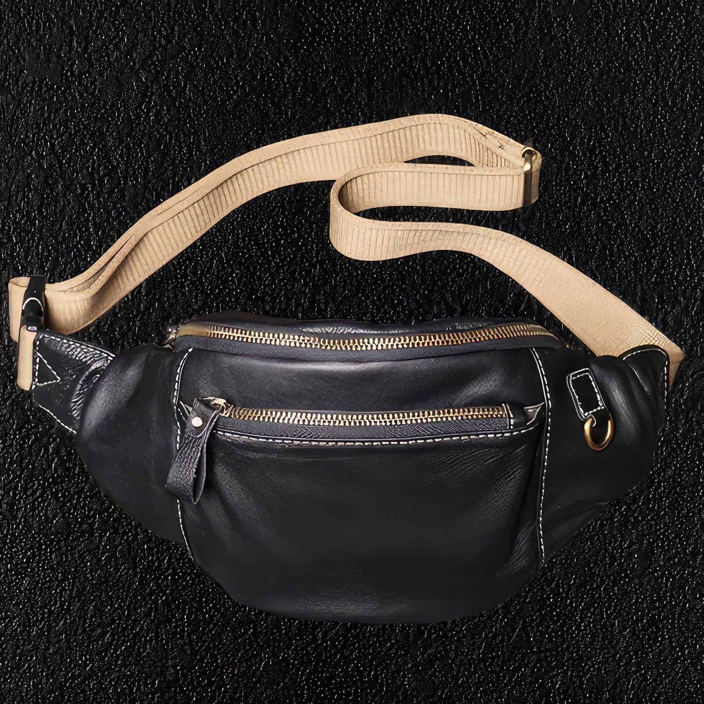 Handmade Black Leather Chest Bag