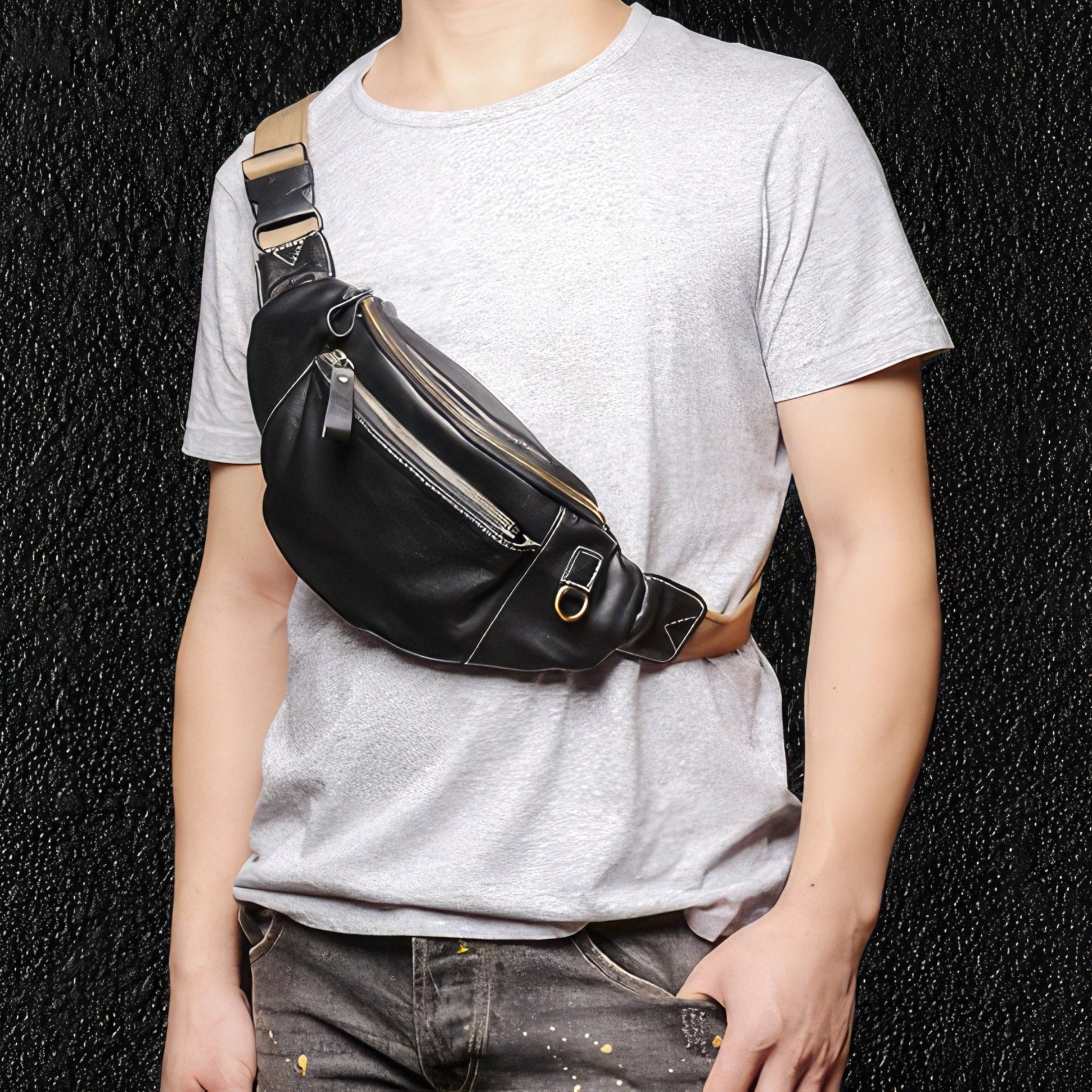 Black Leather Fanny Bag