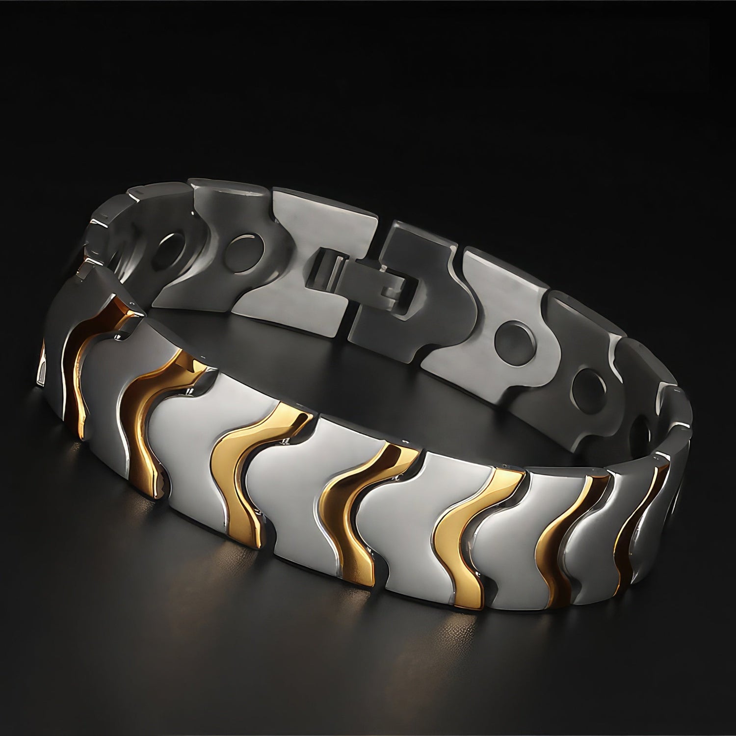 Wide Stainless Steel Wave Bracelet 