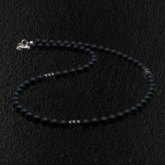 Shiny Black Stone Bead Necklace