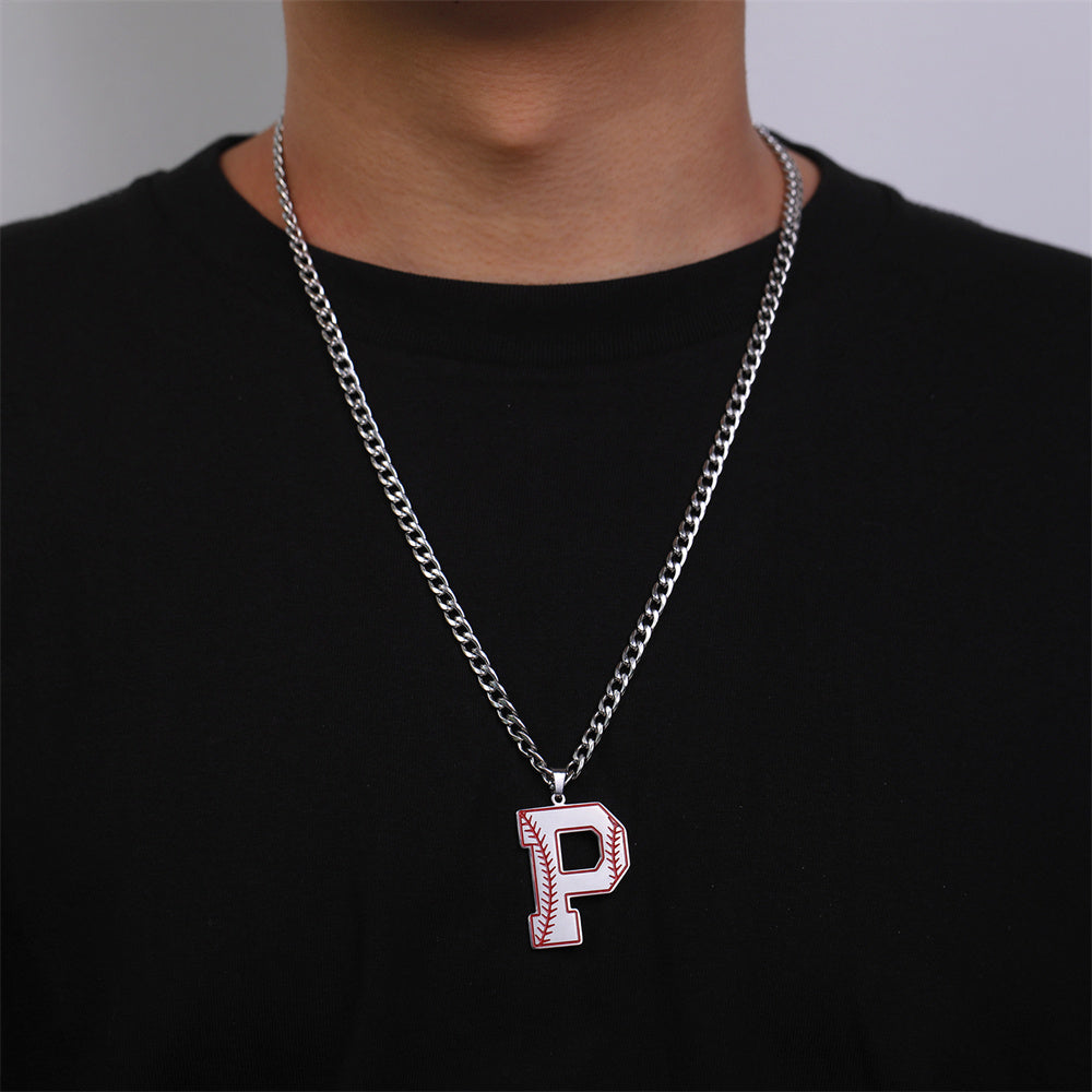 Baseball Letter Pendant Necklace