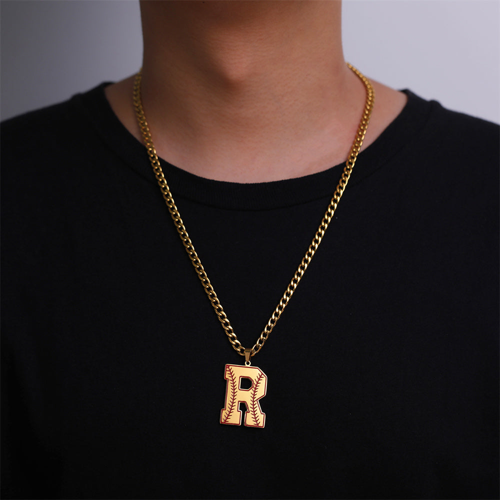 Baseball Letter Pendant Necklace