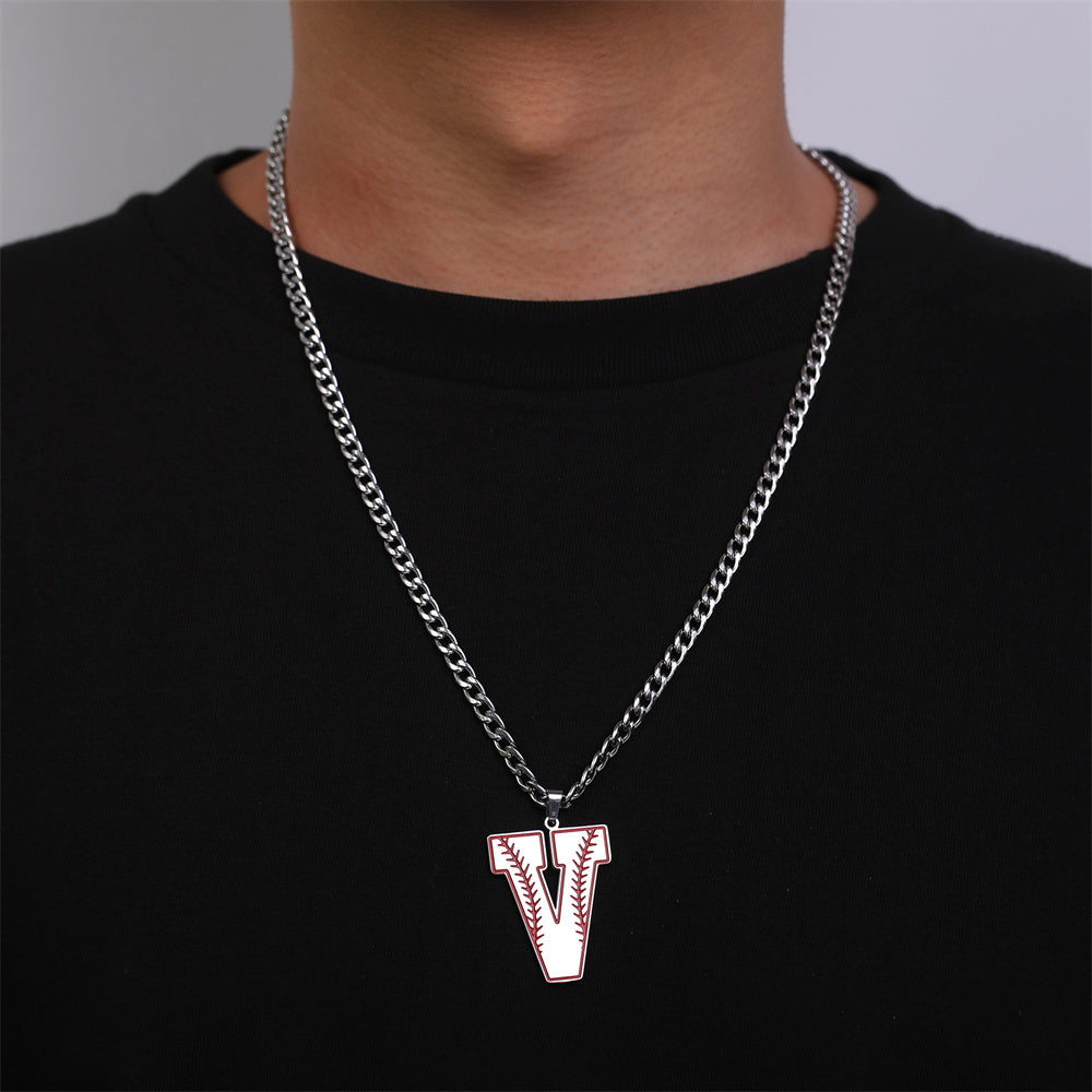 Baseball Letter Pendant Necklace