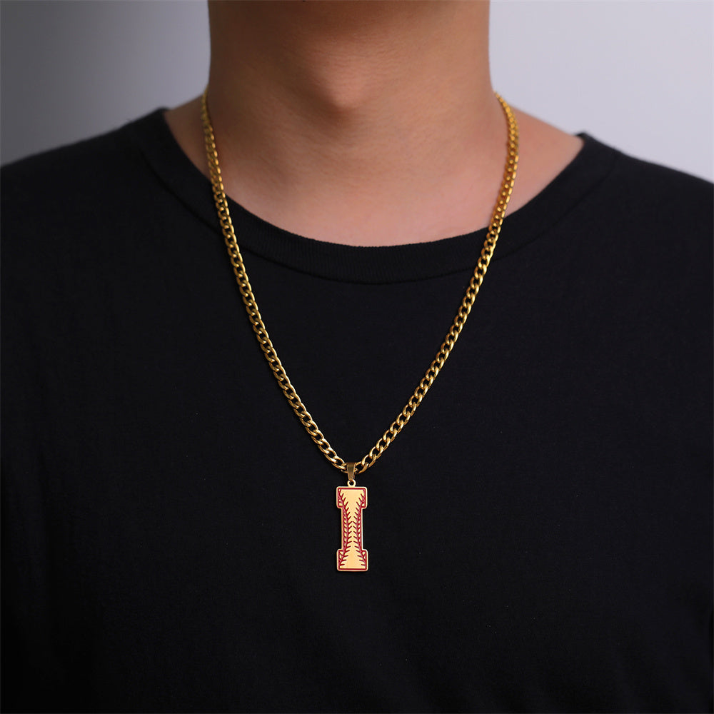 Baseball Letter Pendant Necklace