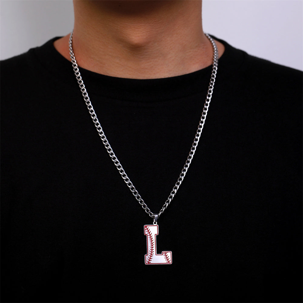 Baseball Letter Pendant Necklace