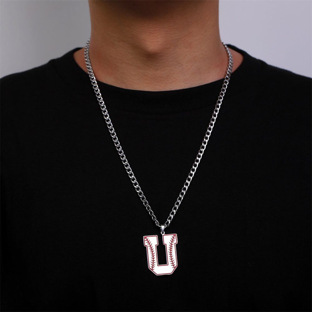 Baseball Letter Pendant Necklace