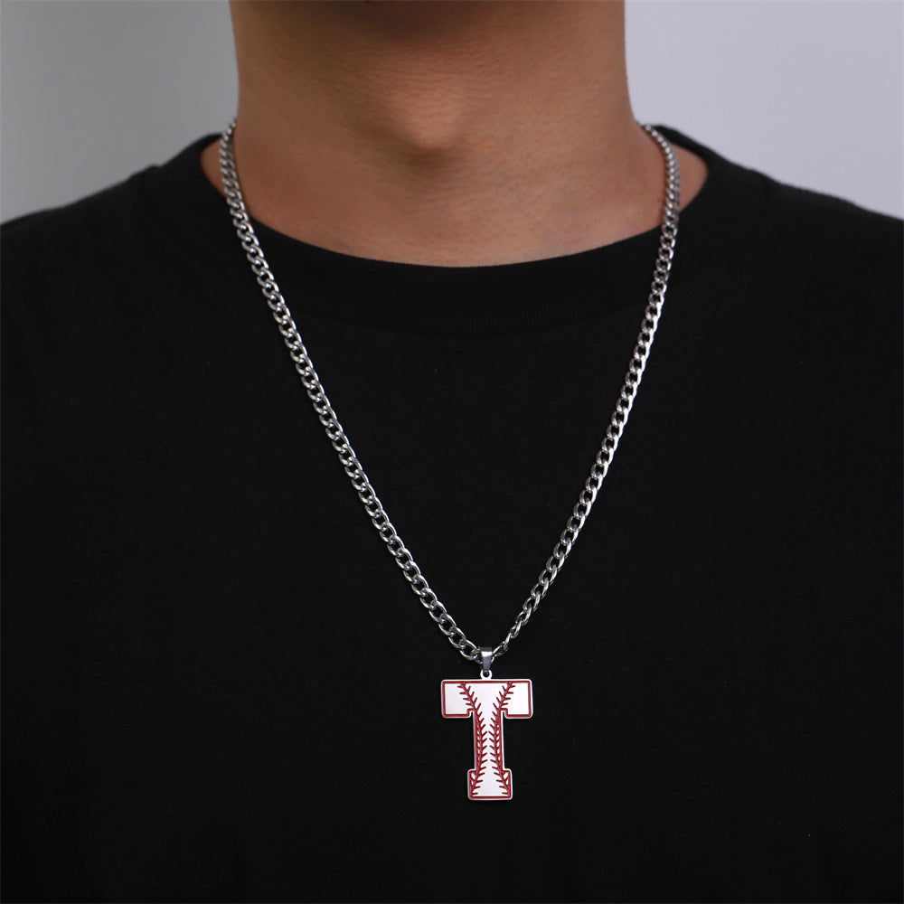 Baseball Letter Pendant Necklace