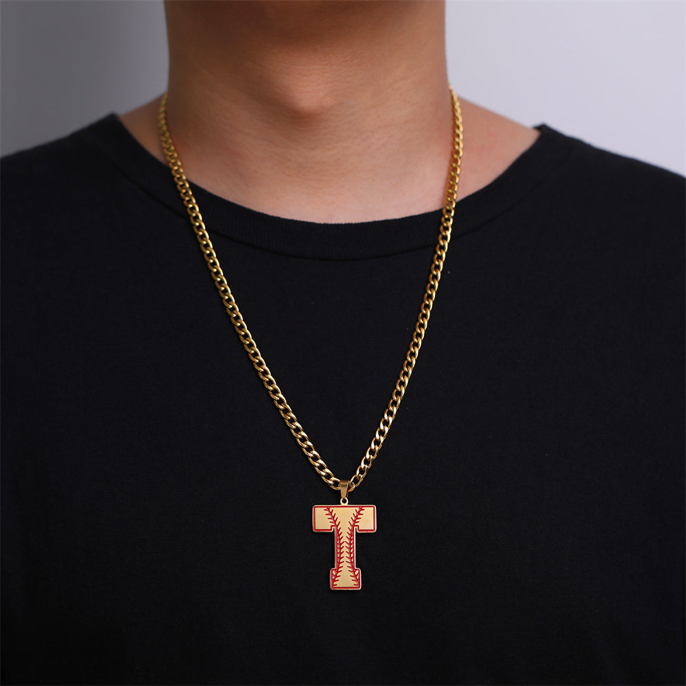 Baseball Letter Pendant Necklace