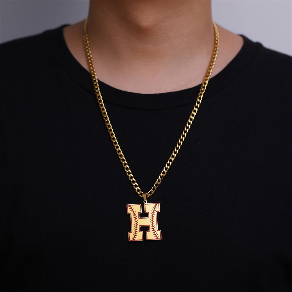 Baseball Letter Pendant Necklace