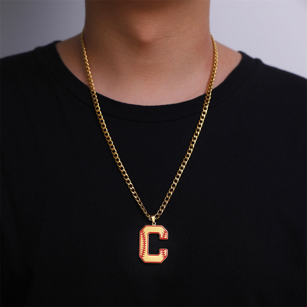 Baseball Letter Pendant Necklace