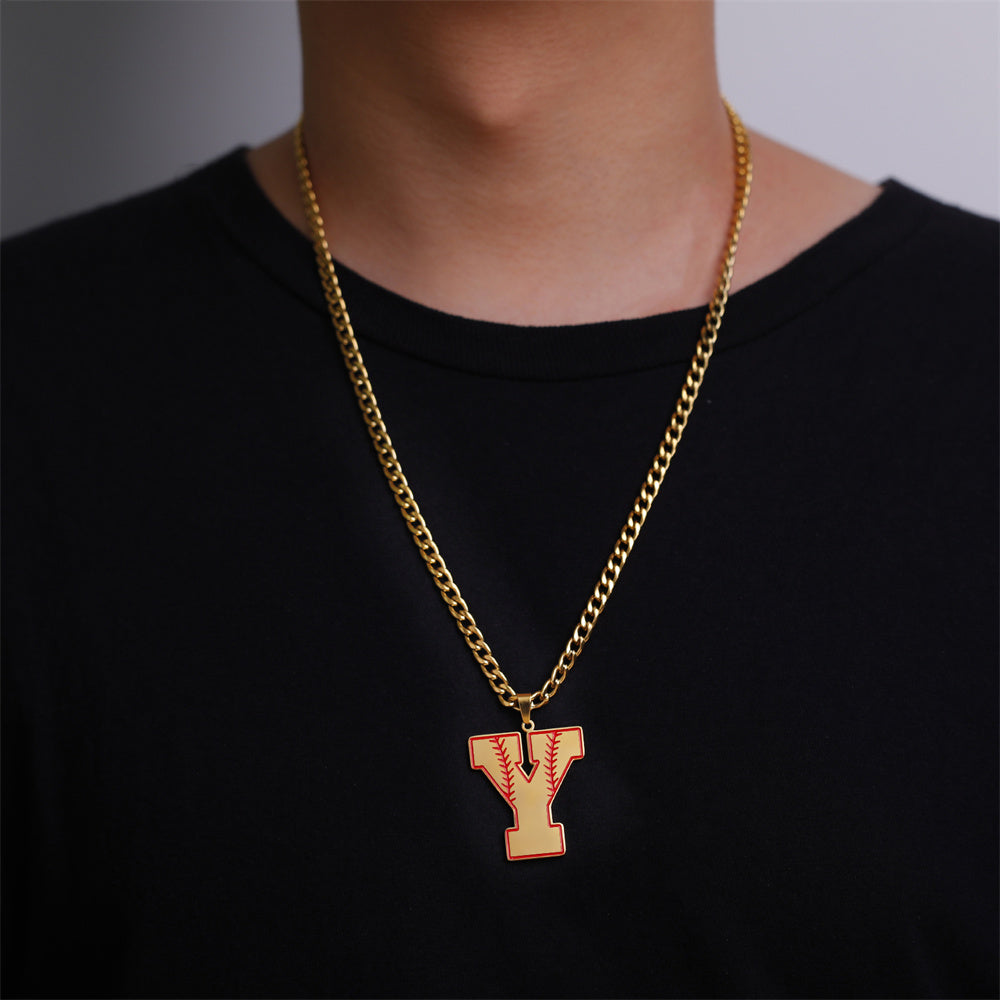 Baseball Letter Pendant Necklace