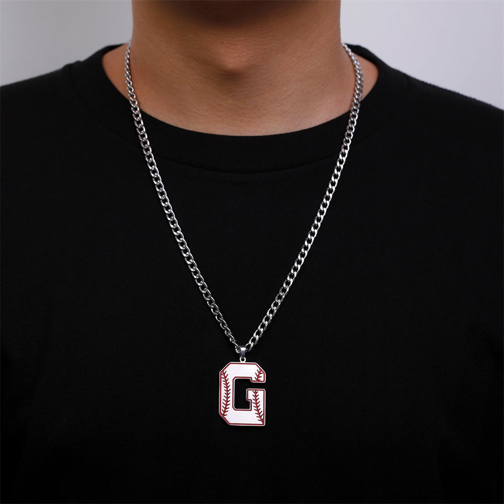 Baseball Letter Pendant Necklace