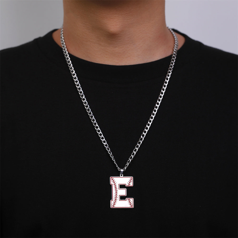 Baseball Letter Pendant Necklace