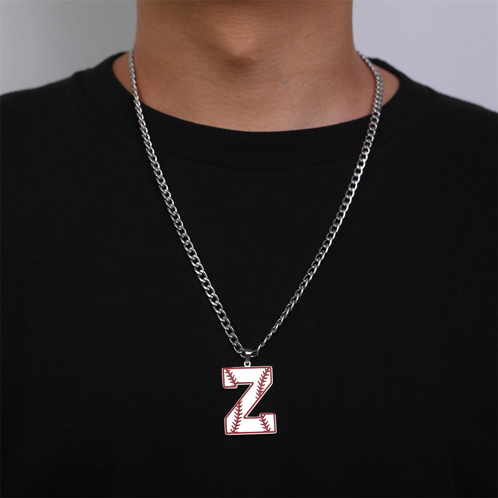 Baseball Letter Pendant Necklace