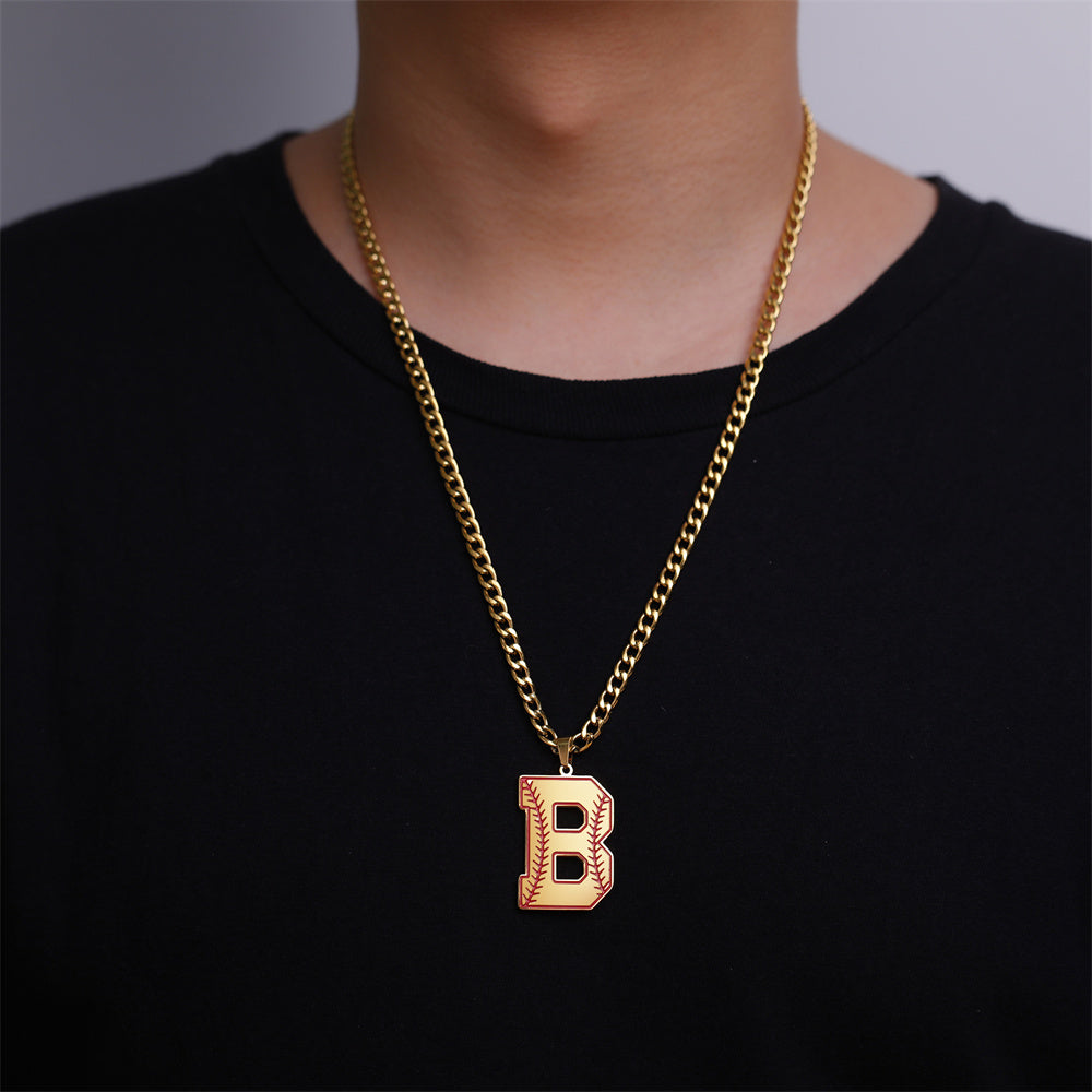 Baseball Letter Pendant Necklace