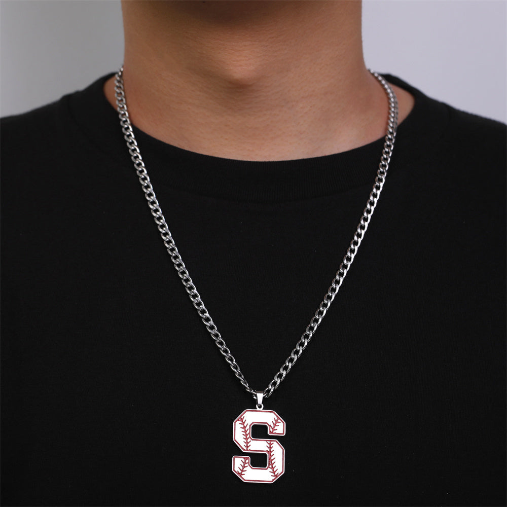 Baseball Letter Pendant Necklace