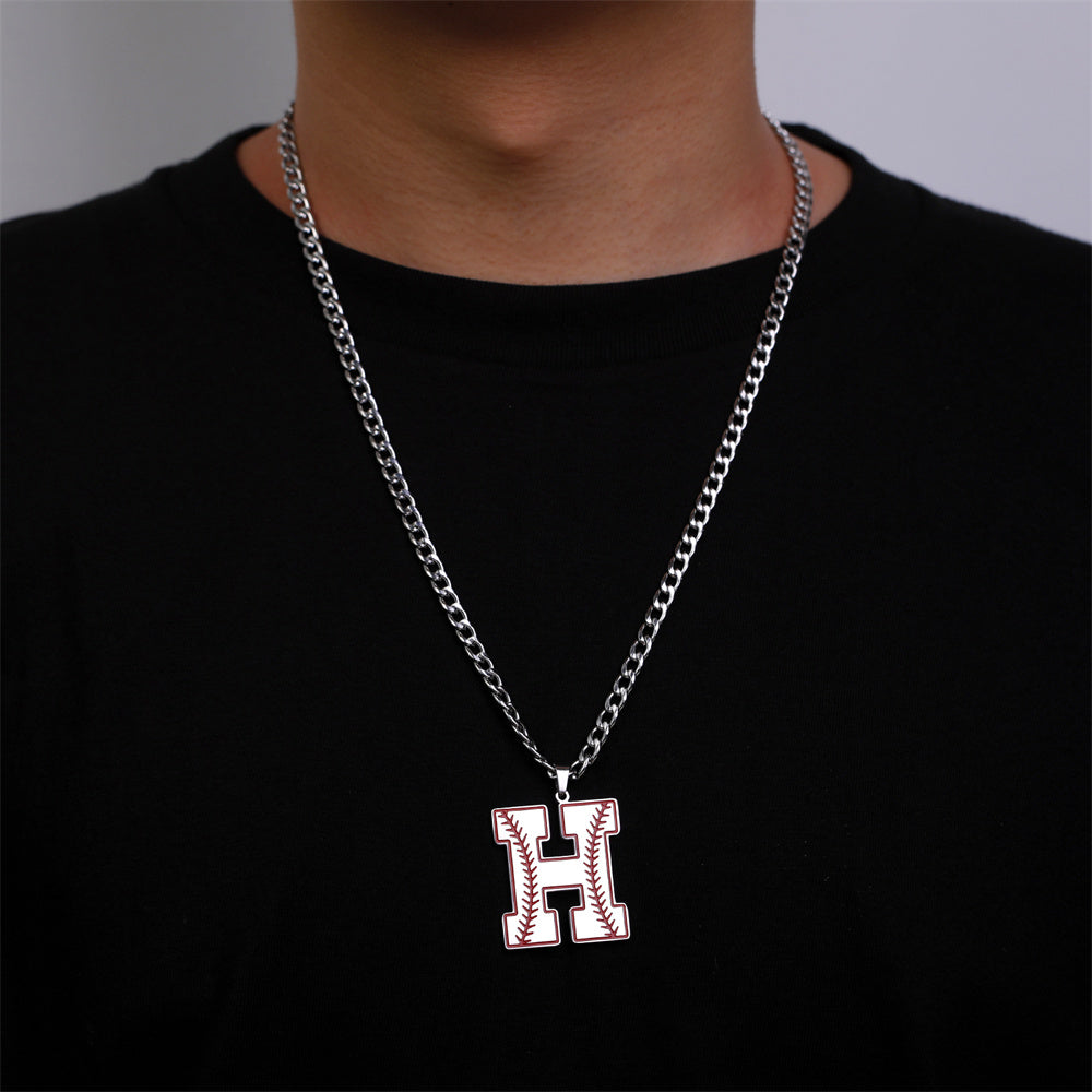 Baseball Letter Pendant Necklace