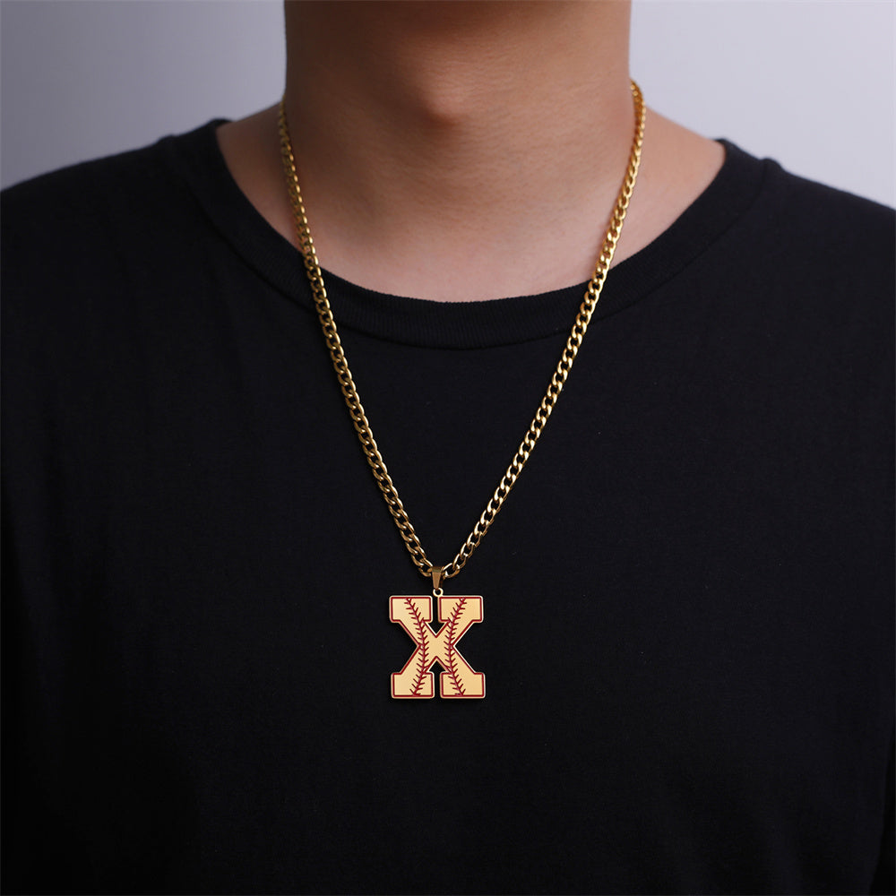 Baseball Letter Pendant Necklace