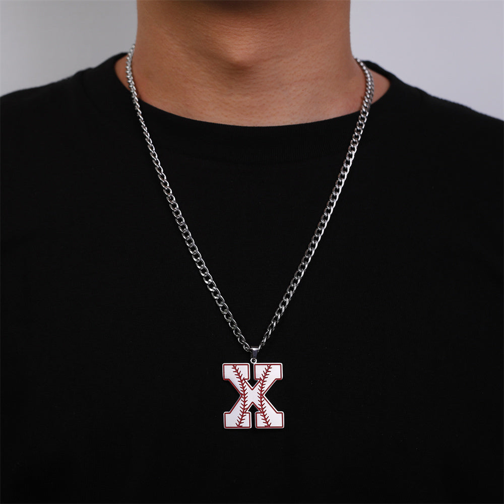 Baseball Letter Pendant Necklace