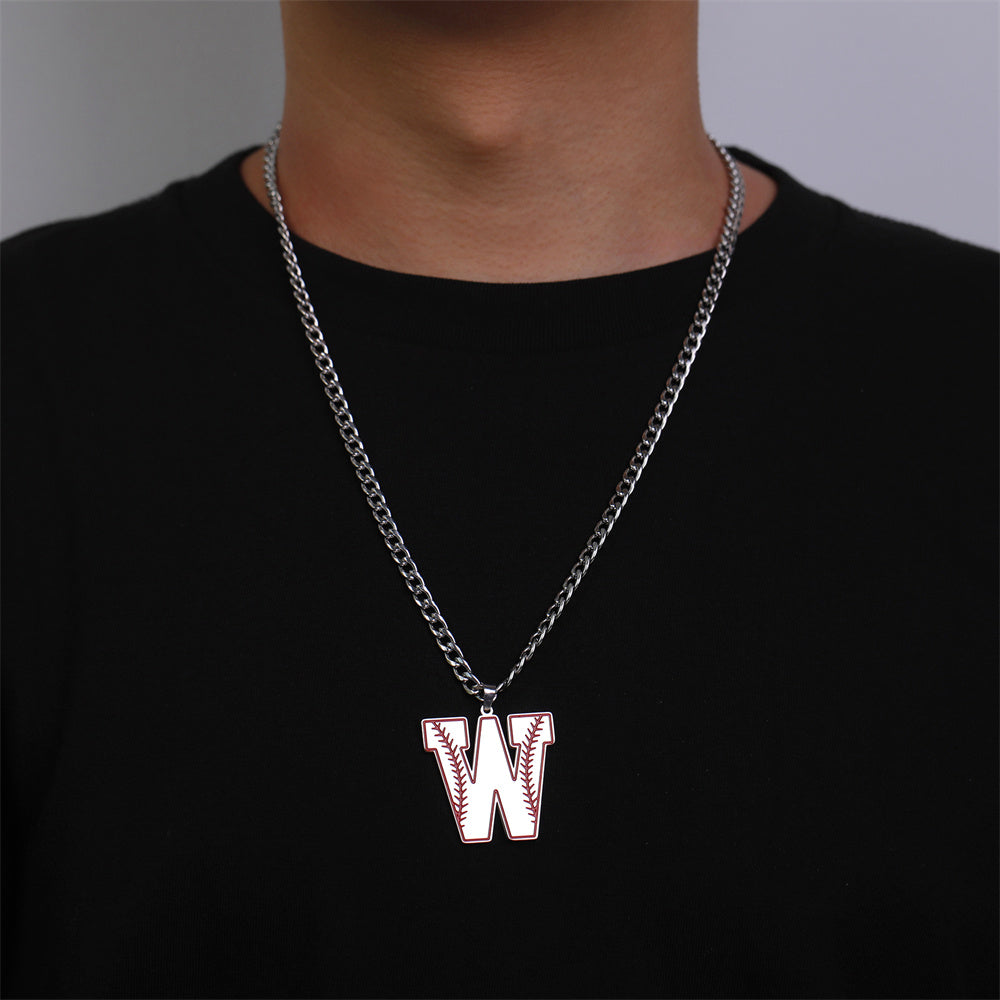 Baseball Letter Pendant Necklace