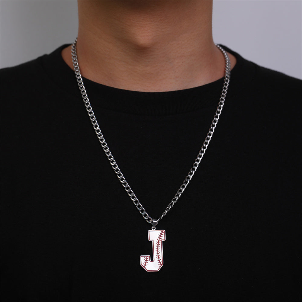 Baseball Letter Pendant Necklace