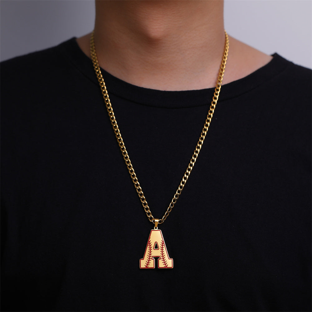 Baseball Letter Pendant Necklace