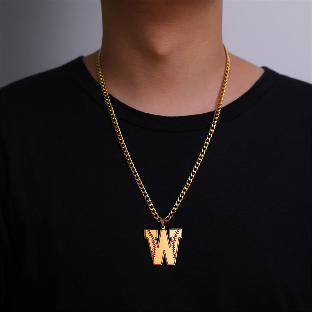 Baseball Letter Pendant Necklace