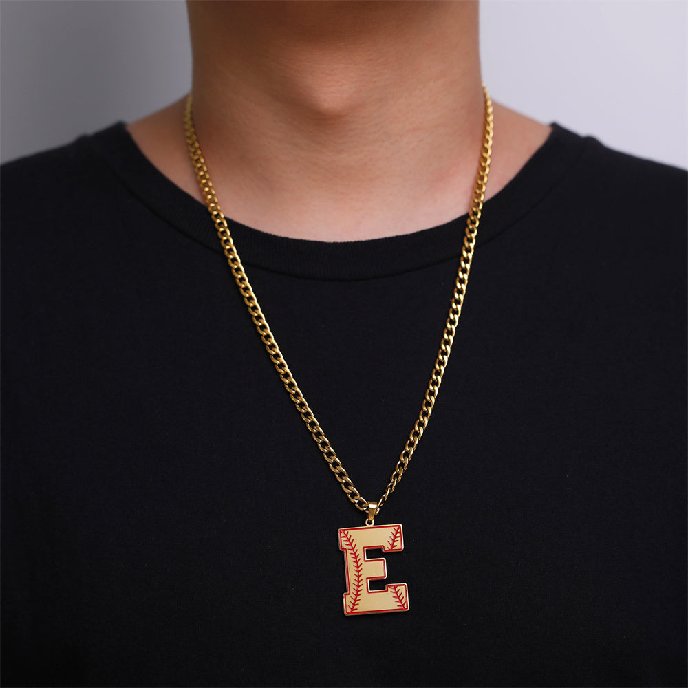 Baseball Letter Pendant Necklace