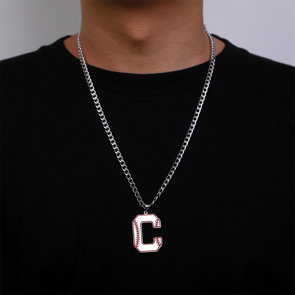 Baseball Letter Pendant Necklace